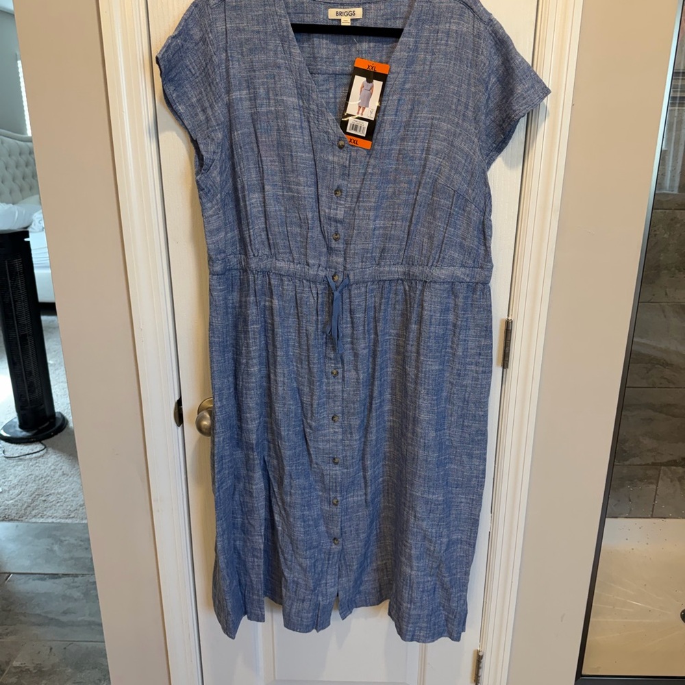 Briggs Denim (color) Button-Down Midi Dress with pockets. XXL